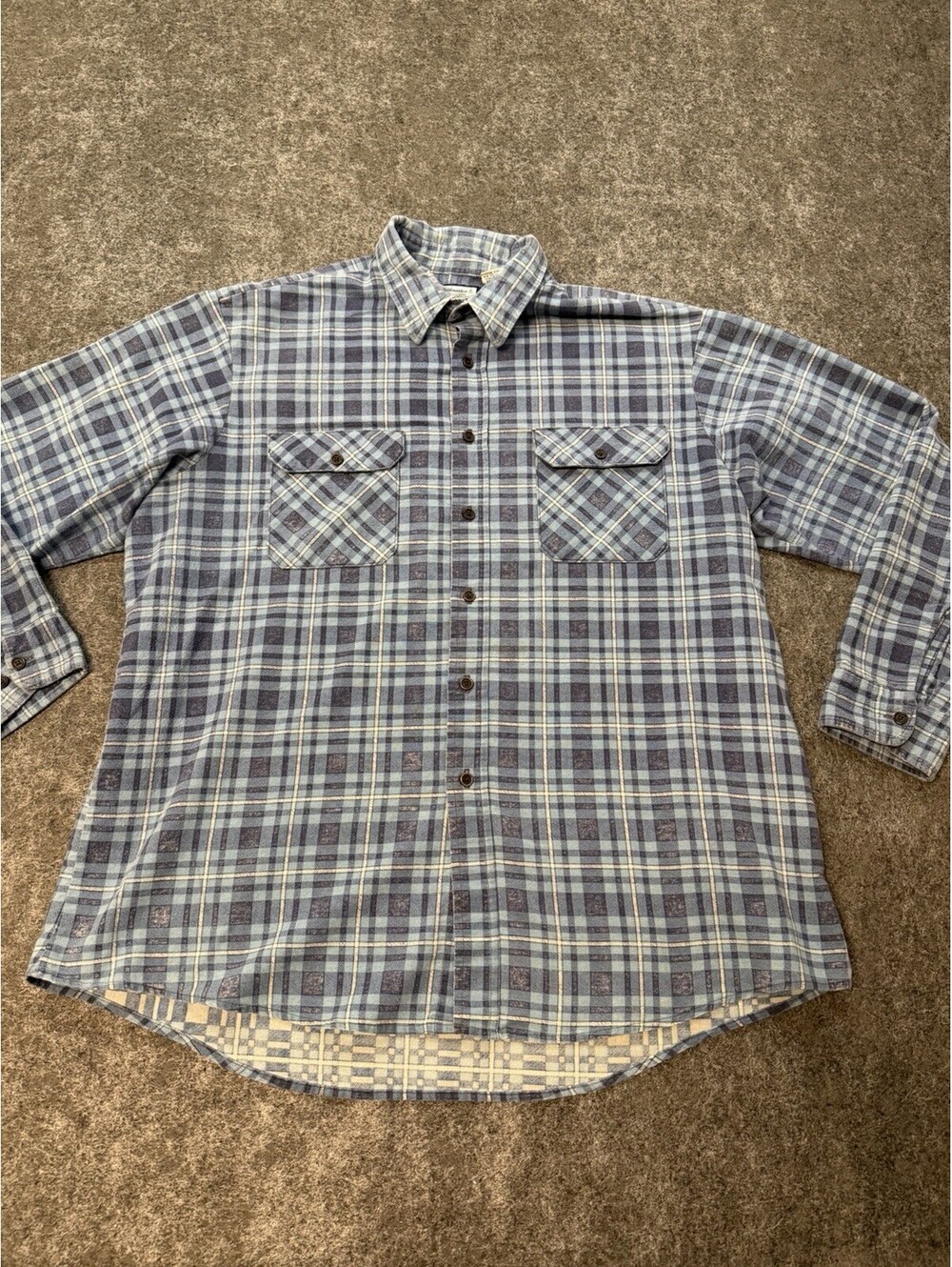 Vintage Fieldmaster Flannel Shirt Mens 2XL Blue Plaid Made in USA Sears